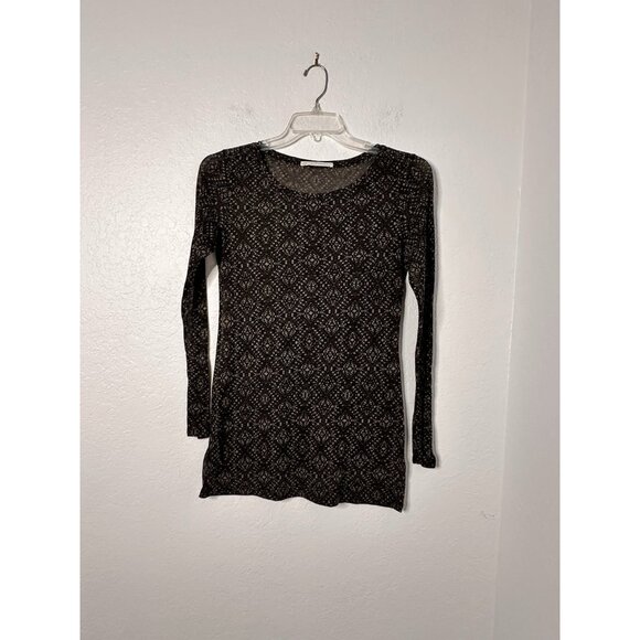 Peruvian Connection Tunic Top Burnout Long Sleeve Sheer Black ,Beige Size S - Picture 1 of 5